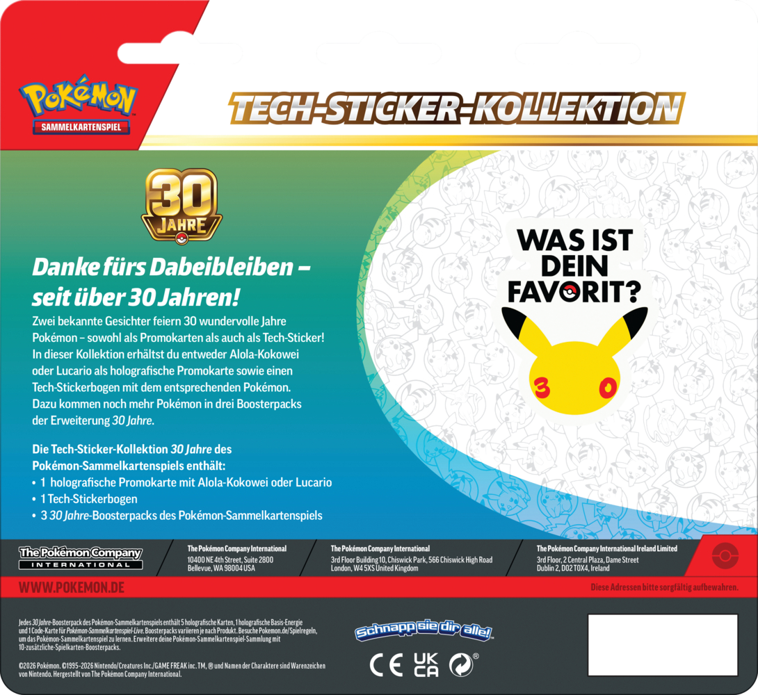 Pokemon Tech Sticker Kollektion 30 Jahre
